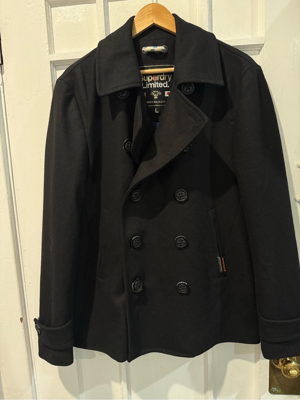 Superdry Black Double-Breasted Peacoat